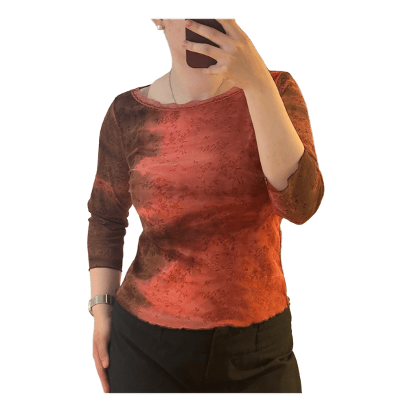 Red floral mesh top