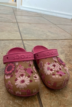 Pink floral crocs clogs