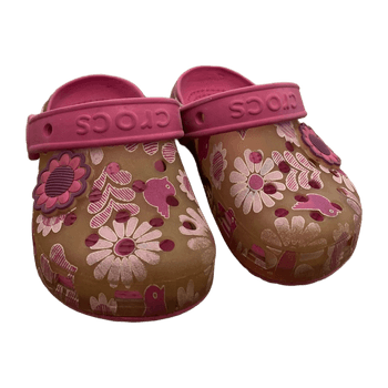 Pink floral crocs clogs