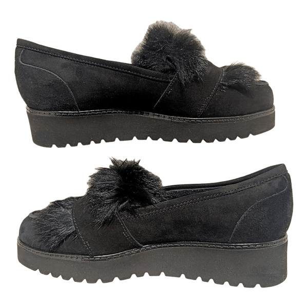 Black suede fur loafers size 37