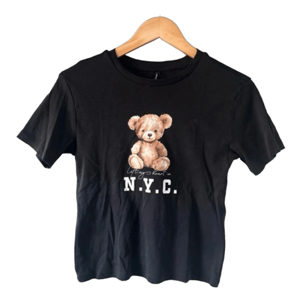 Sort t-shirt med bamse