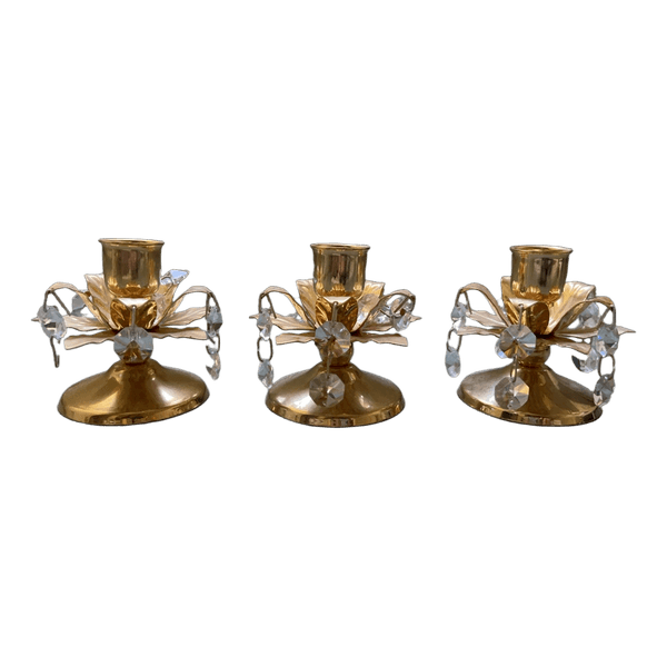 Gold floral crystal candle holders