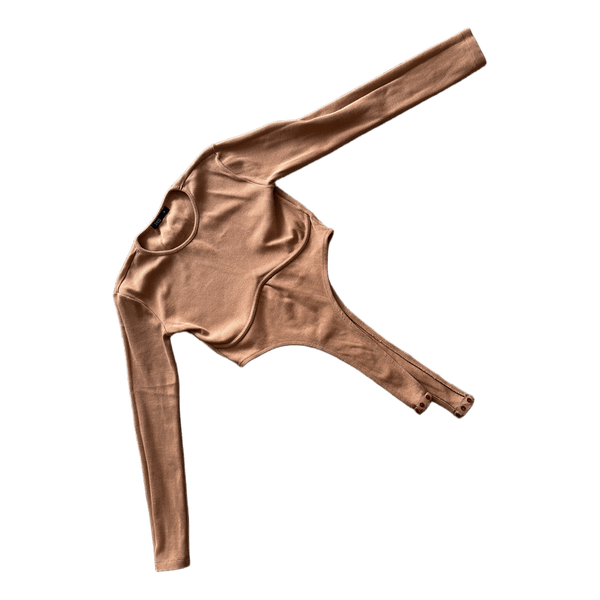 Brown ribbed long-sleeved bodysuit