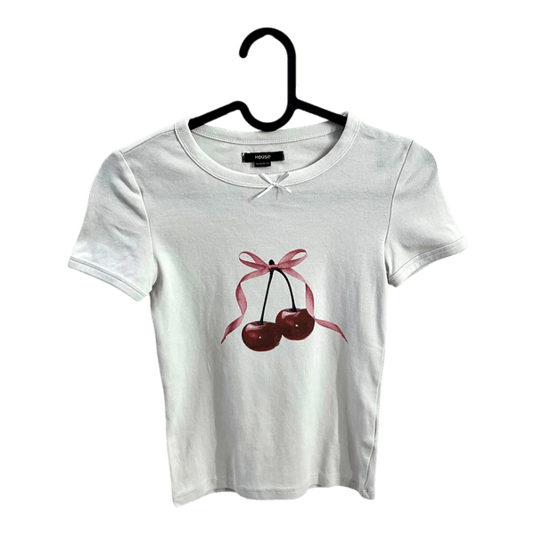 White cherry tie-front top (House Brand) size XS