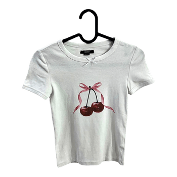White cherry tie-front top (House Brand) size XS