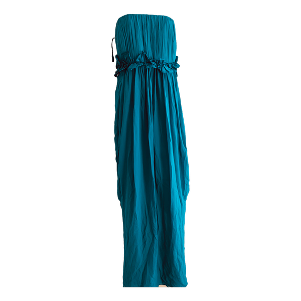 Blue  green silk strapless dress