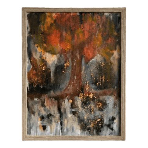 Framed autumn tree painting