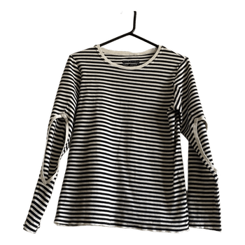 Ellen Richard Striped Organic Cotton Top S Black White Cut-Out Sleeve Long Sleeve