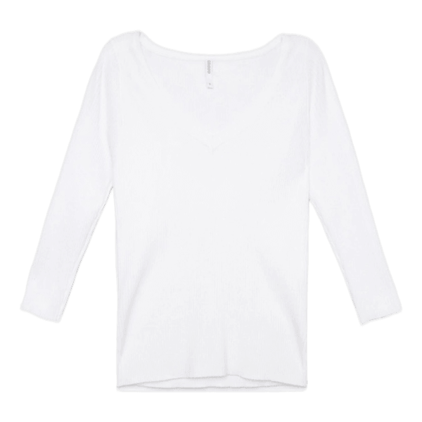 White ribbed long-sleeved top