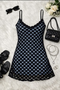 Black crochet mini dress Y2k
