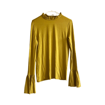 Koton mustard yellow ruffle neck blouse S – bell sleeve, fairy grunge