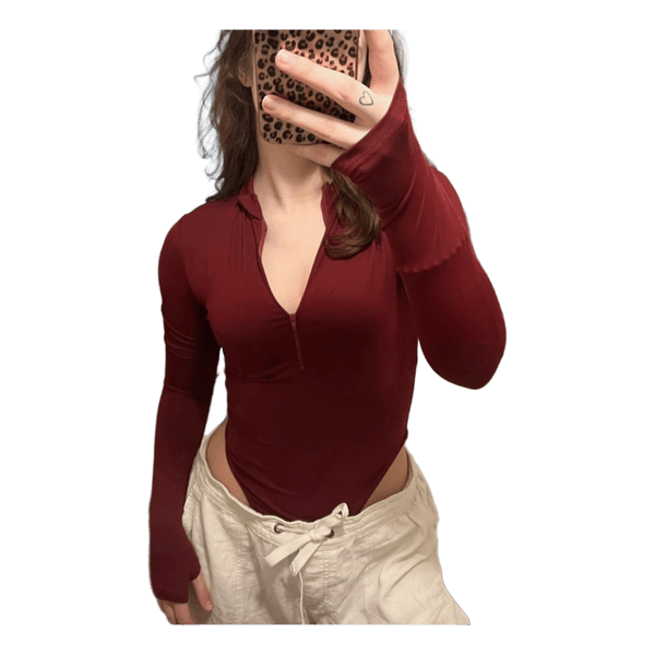 Burgundy zip long sleeve bodysuit