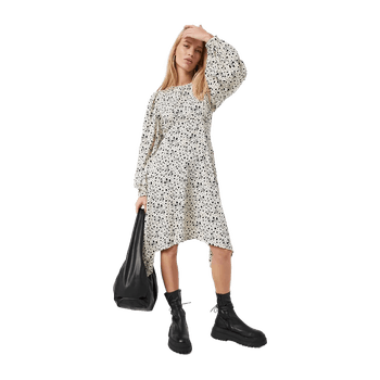 Beige spot print mini dress