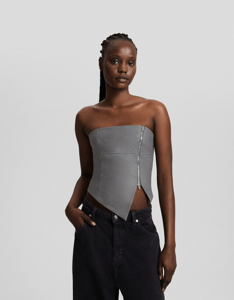 Faux leather zip crop top