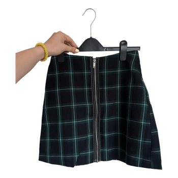 Green tartan zip skirt