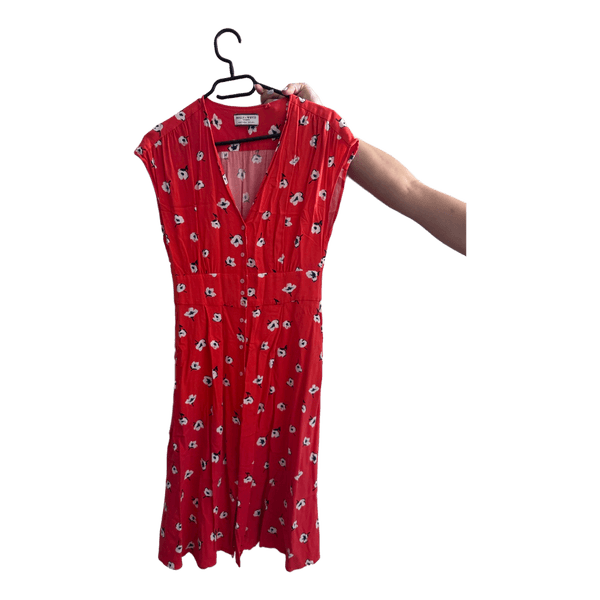 Red floral midi dress