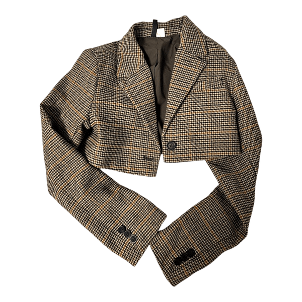 Brown plaid cropped blazer