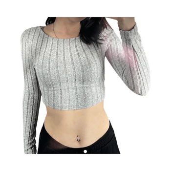 Grey cropped long-sleeve top