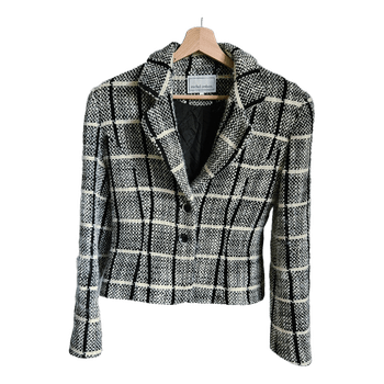 Michel Ambers Wool Blazer Jacket Black White Check UK12 EU40 Old Money Scandinavian Chic