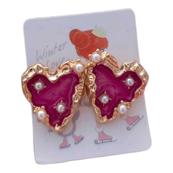 Pink heart stud earrings