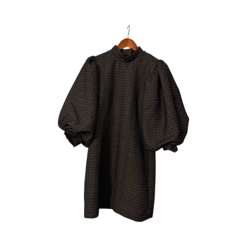 Ganni Puff Sleeve Tweed Mini Dress
