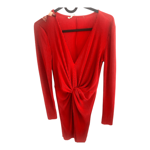 Red pleated knot dress
