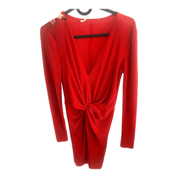 Red pleated knot dress
