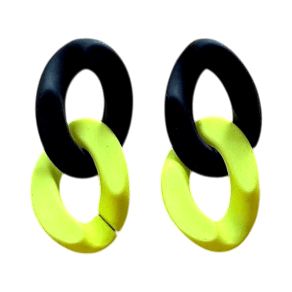 Black and yellow chain earrings handmade