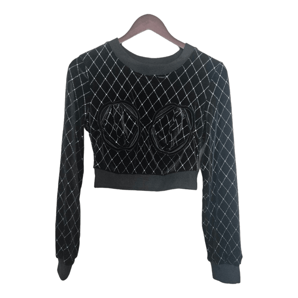 Black rhinestone crop top