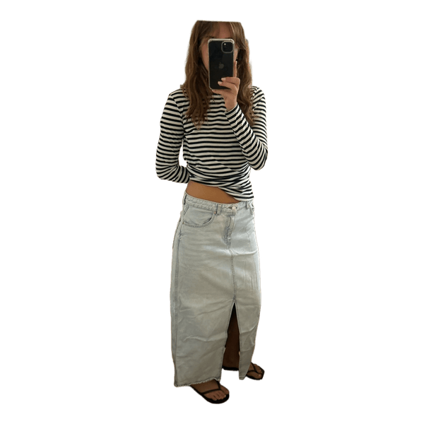 Lyseblå denim maxi nederdel