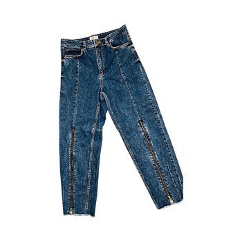 Denim trousers with zippers