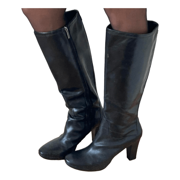 Black leather tall boots