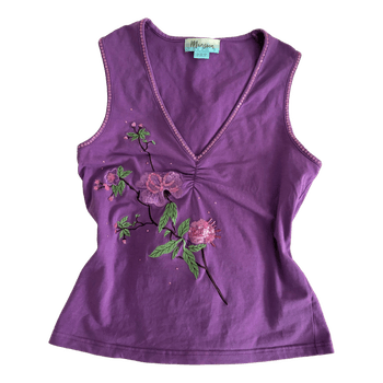 Purple floral embellished top