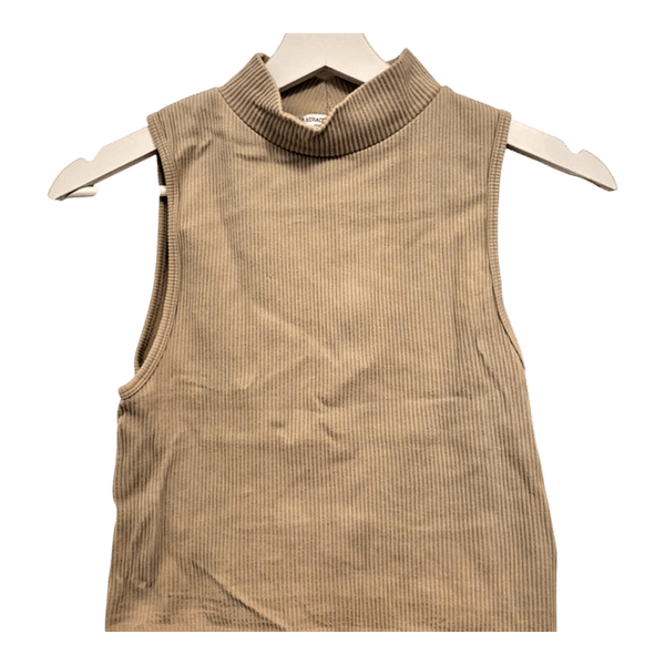 Beige ribbed sleeveless top