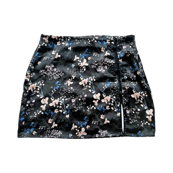 Black floral mini skirt