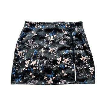 Black floral mini skirt