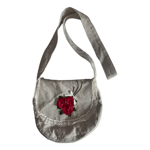 Handmade beige floral shoulder bag