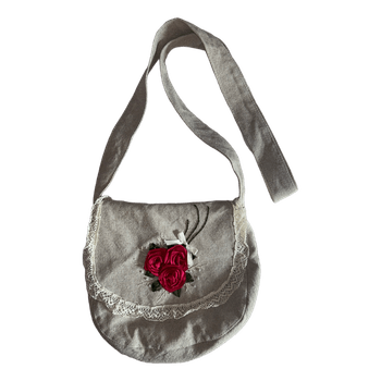 Handmade beige floral shoulder bag