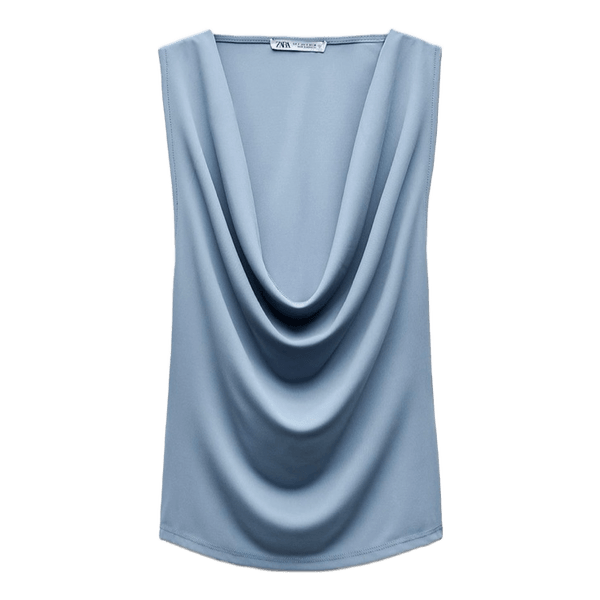 Blå ærmeløs top med draperinger