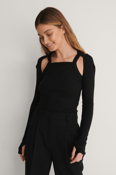 Black ribbed top with open shoulder