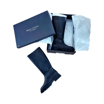 Black leather knee boots