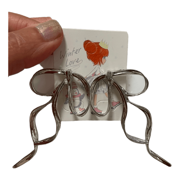 Silver tone bow earrings