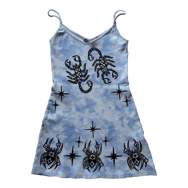 Light blue and white printed mini dress