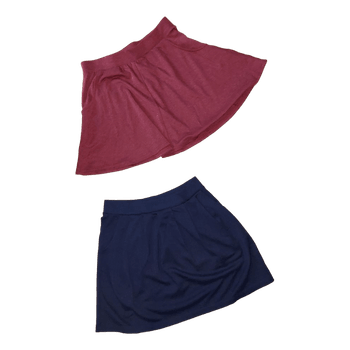 Red and blue skater skirt with pockets