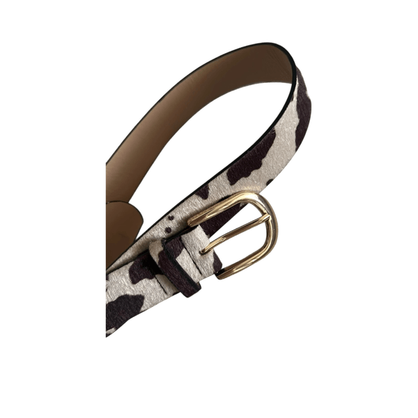 Cow print leather belt