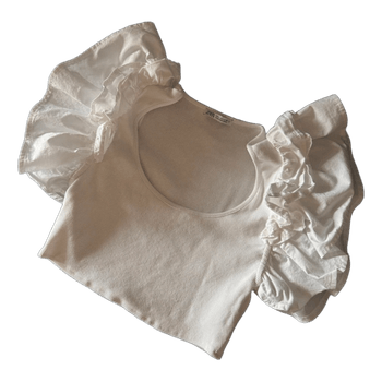 White ruffled sleeve top