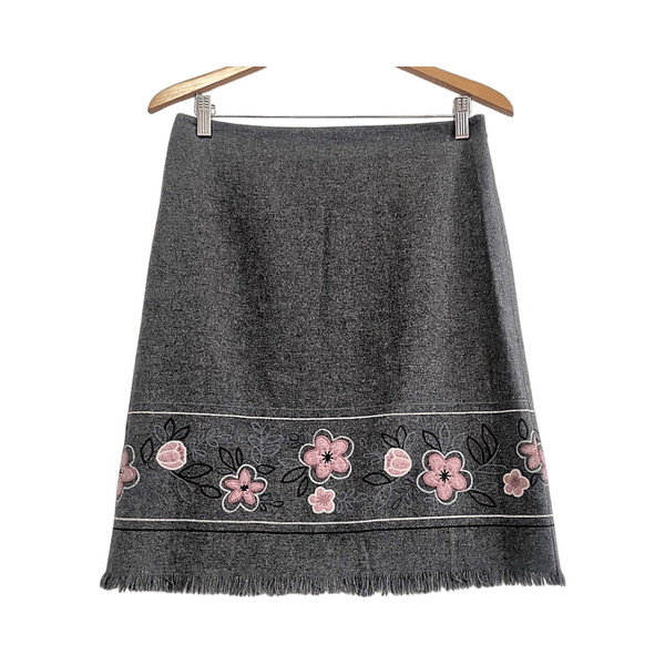Ann Taylor LOFT Wool Blend Embroidered Skirt – Grey – Size 4 (S)