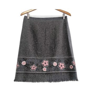 Ann Taylor LOFT Wool Blend Embroidered Skirt – Grey – Size 4 (S)