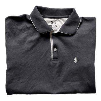 Polo Ralph Lauren dark gray polo with white collar detailing shirt S white pony logo 100% cotton