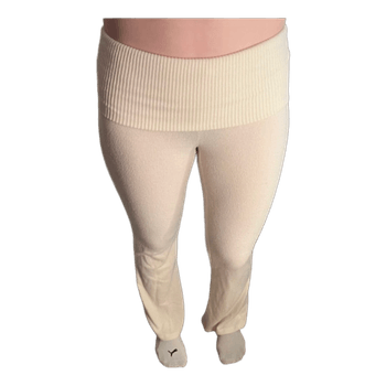 Cream ribbed flared trousers